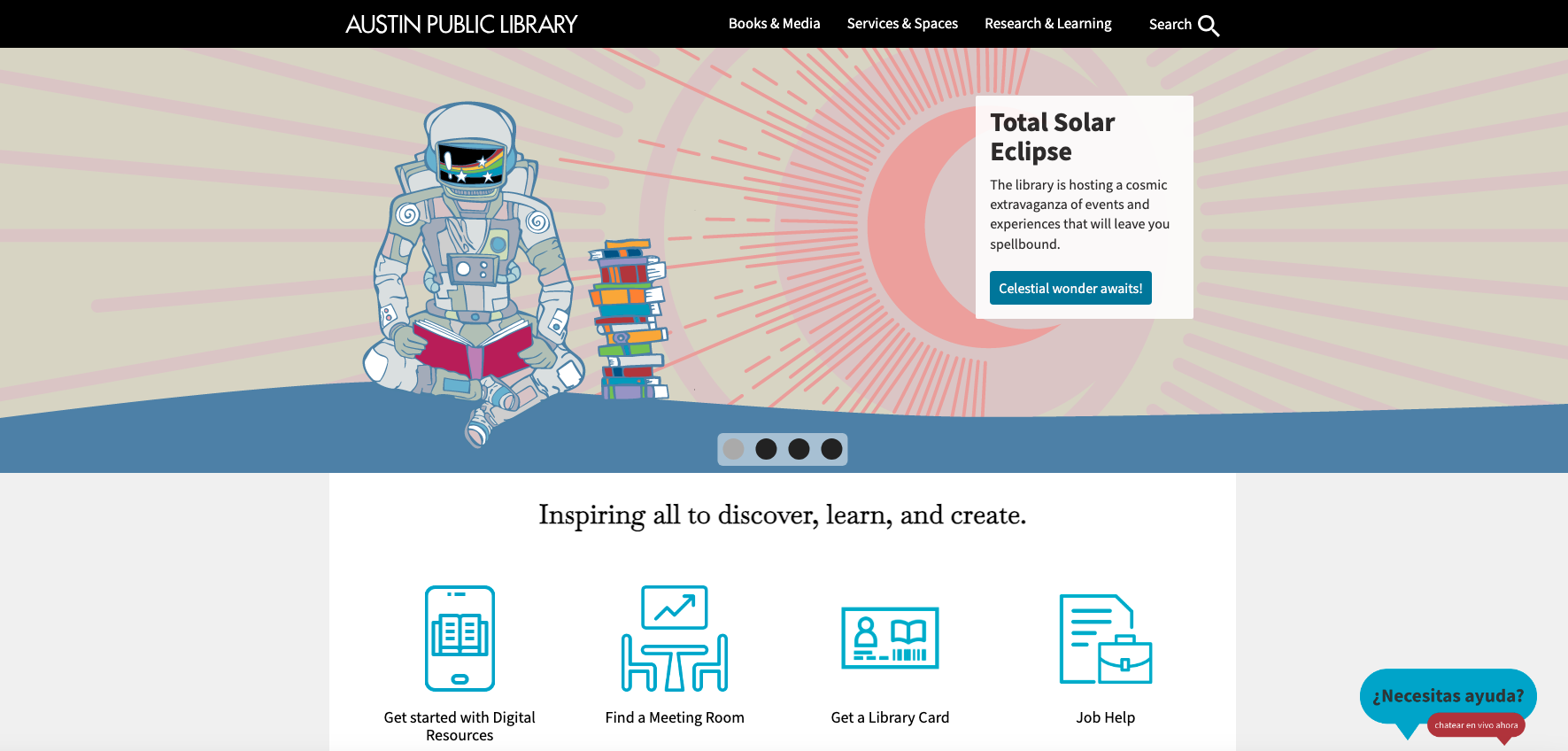 Webpage screenshot for APL, Austin Public Library